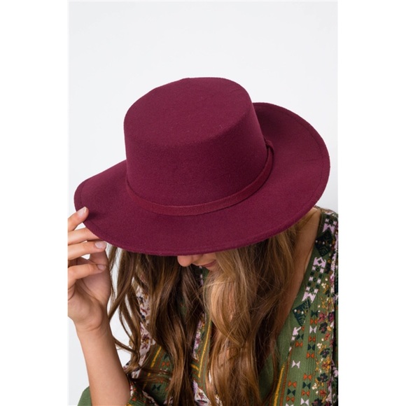 BURGUNDY FEDORA HAT - Picture 2 of 3